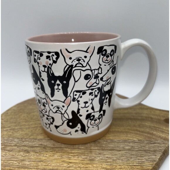 Spectrum Dog Faces Coffee Tea Cup Pug Pink White Ceramic Embossed-4.25" T Preown - Picture 1 of 8